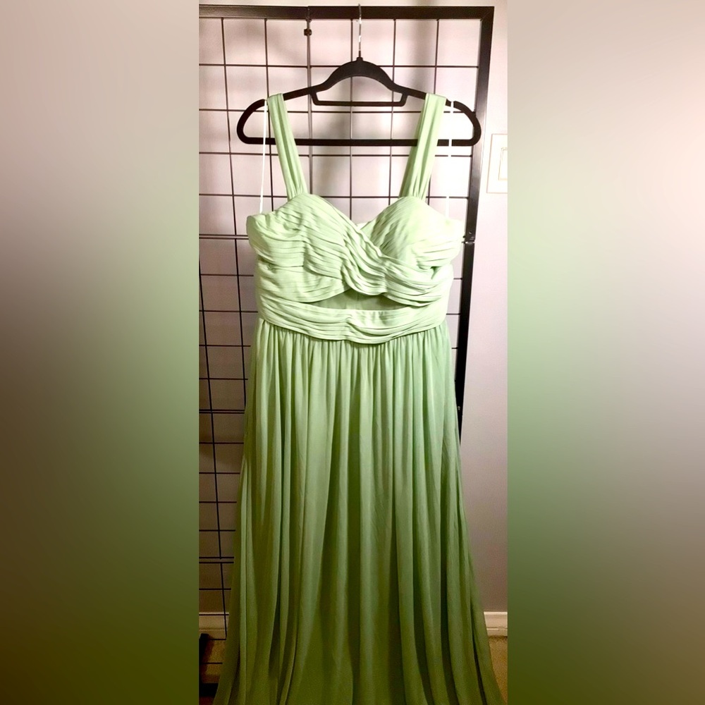 Birdy Grey Elsye sleeveless pleated cut out mesh dress in sage EUC